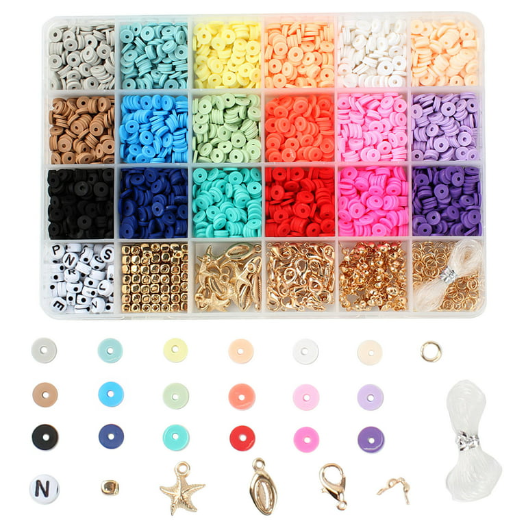 Clay Beads for Bracelets Making Kit, 24 Grids Clay Flat Beads