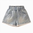 thumbnail image 3 of KPOPLK Girls Stretchy Denim Shorts Summer Casual Drawstring Elastic Waist Jean Shorts Jorts with Pockets,Light Blue,Size 7-8 Years, 3 of 6