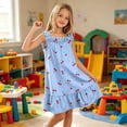 thumbnail image 4 of FYDUU Girls Nightgowns Summer Floral Dress Tiered Ruffle Spaghetti Strap Soft Cute Casual A-Line Dress Lightweight Sleepwear Sundress 5-6 Years, 4 of 6