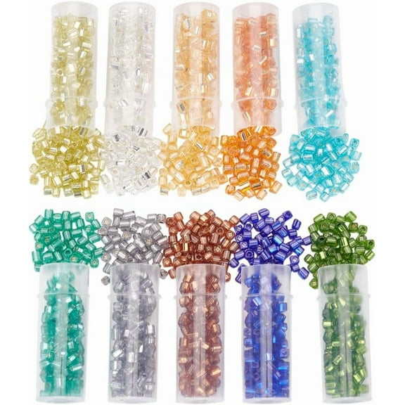 1200Pcs Glass Tube Beads Bulk 3mm Mini Square Seed Beads Spacer Tube Bead Small Craft Bead 10 Colors for DIY Bracelets Earring Necklace Jewelry Making Hole: 1mm