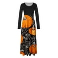 thumbnail image 3 of Hvot&aat Halloween Dresses for Women Long Sleeve Fall Winter Holiday Costume Pumpkin Print Patchwork Dress, 3 of 3