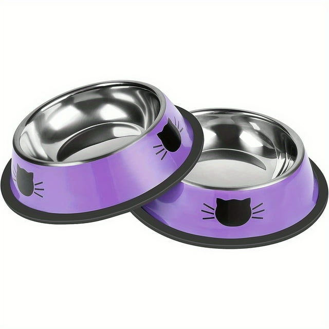 AMERTEER 2 Pcs Bol pour Animaux Visage de Chat en Acier Inoxydable avec Base Antidérapante pour Chats et Chiens