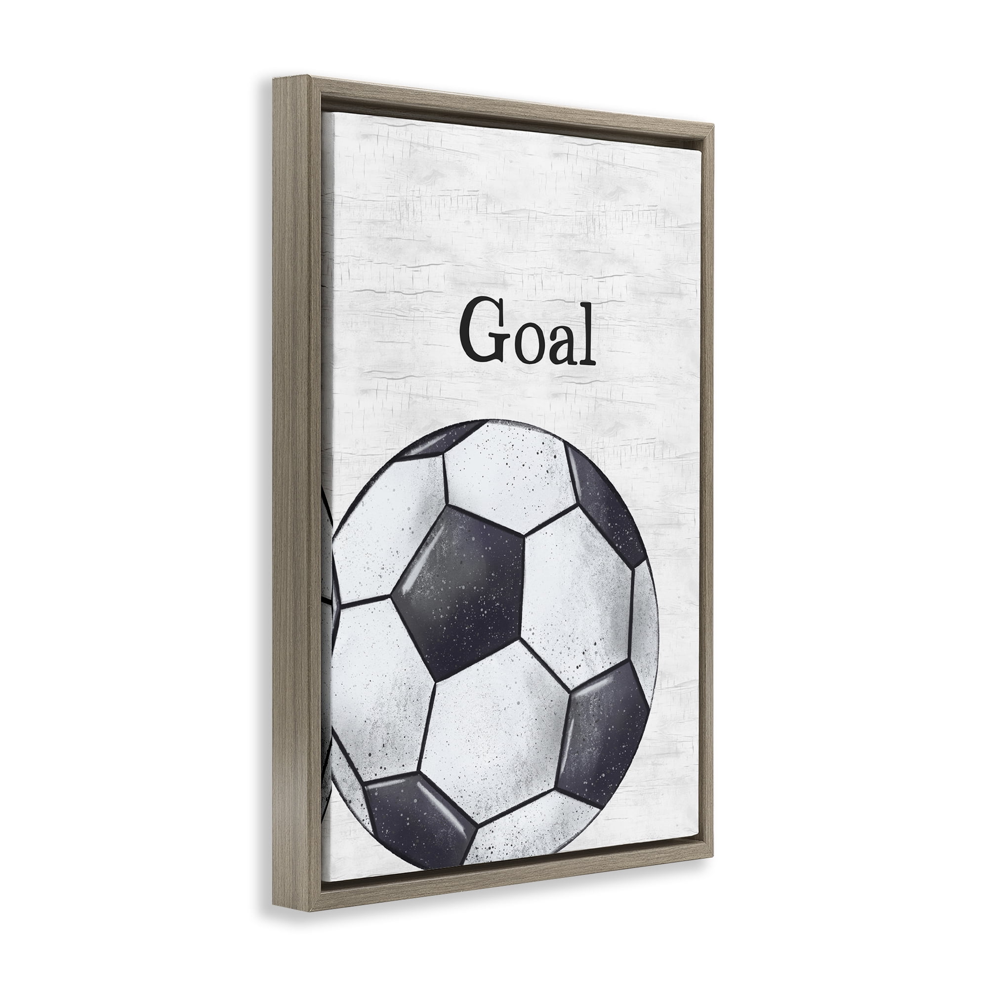 Stupell Industries Soccer Ball Goal Sports Painting Brown Floater Framed Canvas Art Print Wall Art, 17 x 25