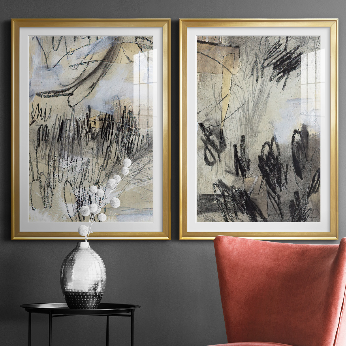 Wexford Home Masked Notes III Premium Framed Print, 26.5" x 36.5" - Ready to Hang, Gold (Set of 2)