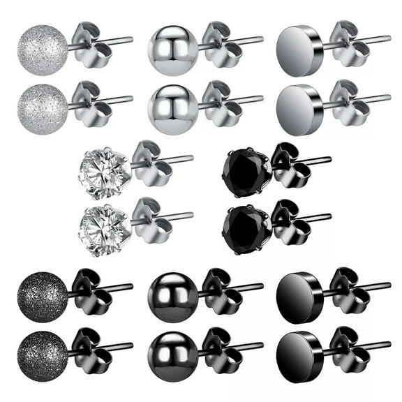 QQTDFG 8 Pairs/lot 20G Stainless Steel Stud Earring Set CZ Ear Studs Piercing Jewelry-default
