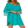 thumbnail image 3 of Robe de Plage d'Été en Chiffon Crochet Col en V Boutonnée pour Femmes Vert TG, 3 of 4