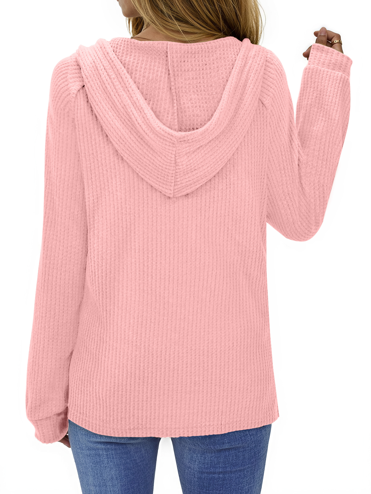 Fantaslook Women's Waffle Knit Hoodie, Button V-Neck photo 3