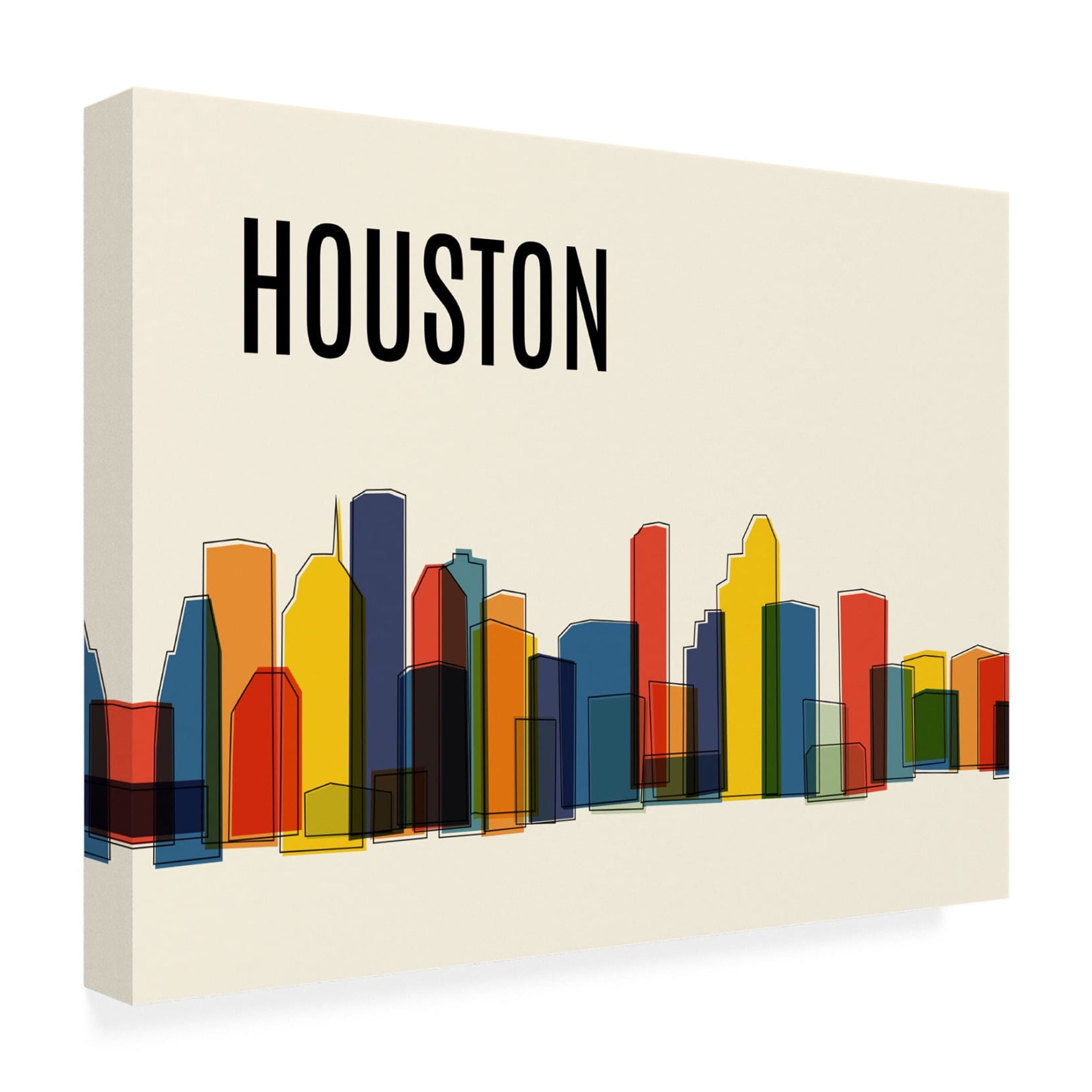 Canvas Wall Art - Tom Quartermaine 'Houston Mid Century Modern Cityscape' Wall Art for Living Room, Bedroom, or Office Décor by Trademark Fine Art - 47 x 35 Inches