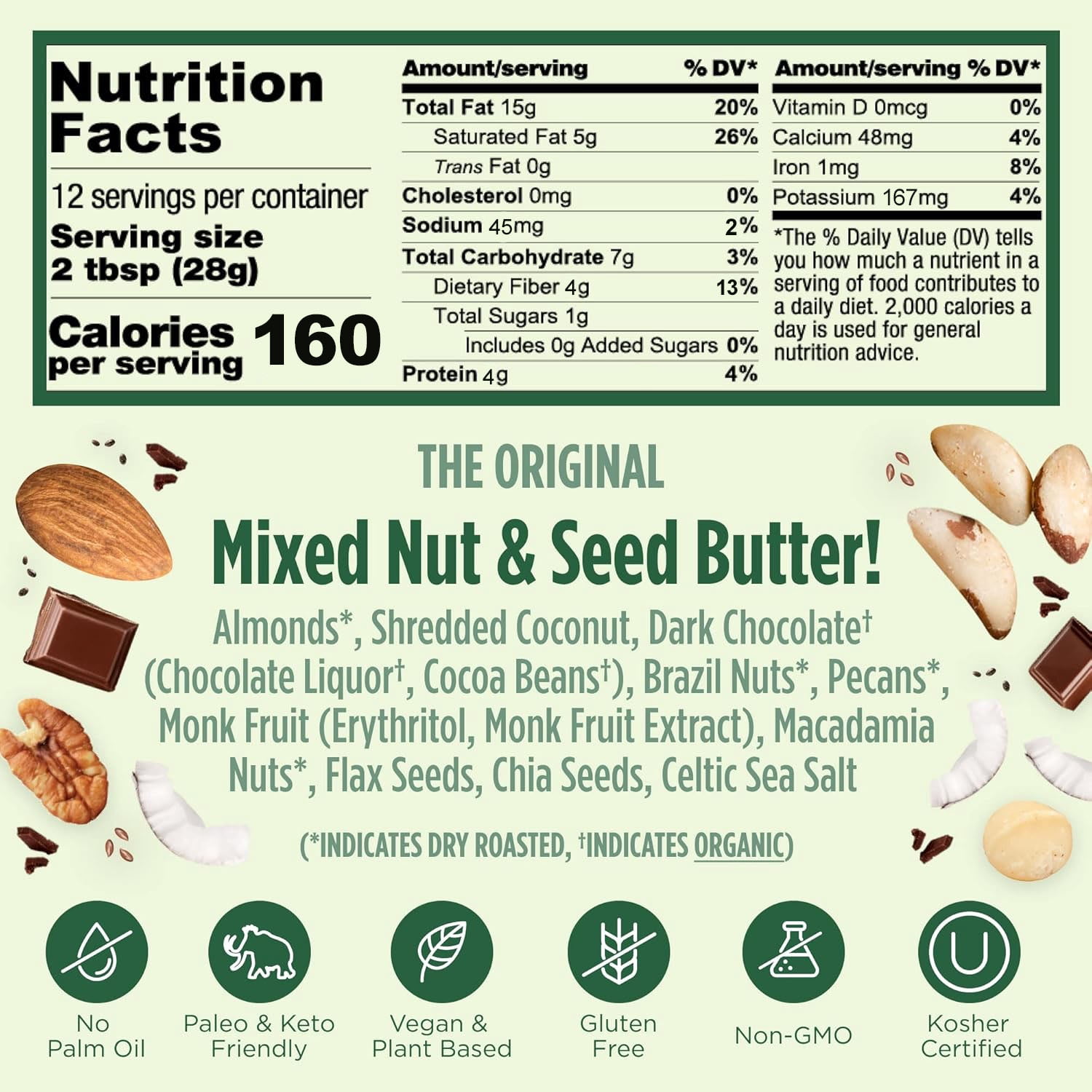 (2 pack) NuttZo, Dark Chocolate Almond Coconut 7 Nut & Seed Butter, Plant-Based, No Palm Oil,12 oz Jar