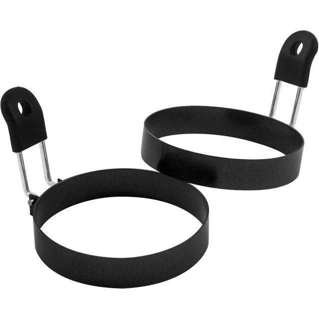 Juego de 2 anillos para huevos de 3.5 "con mango de silicona, anillo grande para freír huevos, molde redondo para panecillos ingleses - Plancha para cocinar para el desayuno
