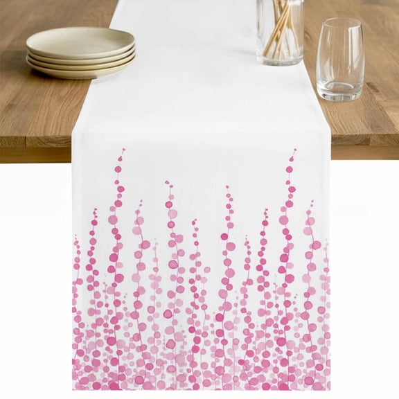 Pink Table Runner - 108 Inch Long Polka Dots Watercolor Abstract Art Cotton and Linen Blended Dress Scarves Farmhouse Table Runner for Kitchen Dining, Coffee Table, 13" x 108"
