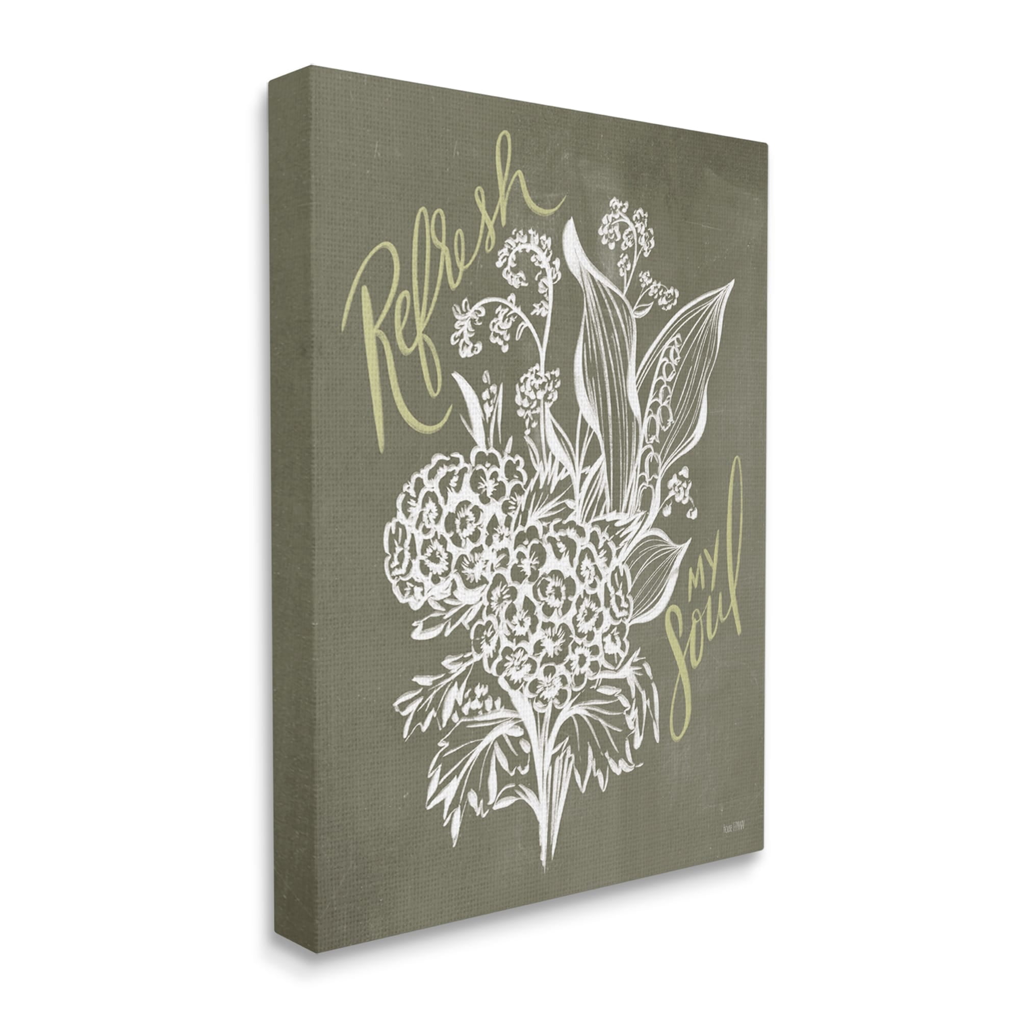 Stupell Industries Refresh My Soul Botanical Flower Leaf Sprouts Stencil,30 x 40, Design by House Fenway