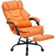 thumbnail image 2 of Office Chair, Reclining Chair, Ergonomic Computer Chair with Retractable Footrest, Adjustable Lumbar Support and High Weight Capacity, for Home Office, Orange PU Leather, 2 of 7