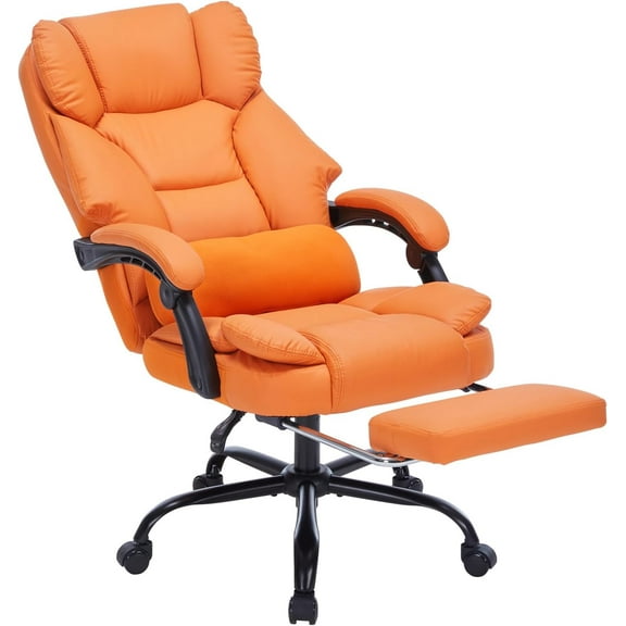 Office Chair with Foot Rest, Executive Office Chair with Arms, Reclining Computer Chair with Wheels and Lumbar Support, PU Leather Comfy Swivel Chair for Home Office