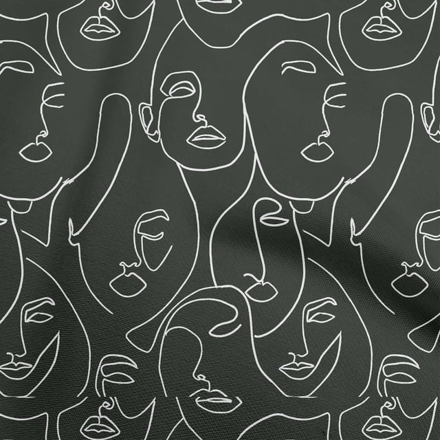 oneOone Velvet Dark Gray Fabric Line Drawing Face Sewing Craft Projects Fabric Prints By Yard 58 Inch Wide