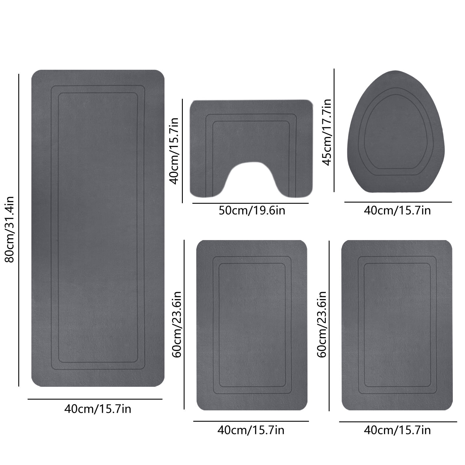 Twfbrm 5 Piece Bathroom Rugs Set, Modern Style Ultra Thin Bath Mat Fit Under Door, Non-Slip Rubber Backing Floor Mat, Super Absorbent Quick-Dry Washable Shower Mat for Toilet Bathtub and Kitchen