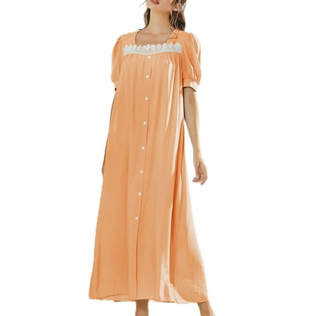 

Niuer Womens Long Nightgown Dress Short Sleeve Nightshirt V-Neck Soft Loungewear Casual Sleepwear Summer Lace Nightgown Soft Jersey Lingerie
