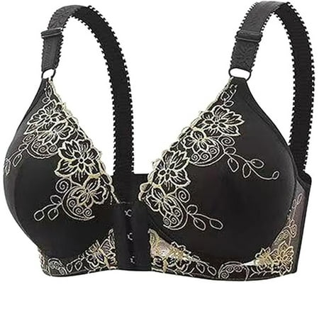 Kopltyrfg Womens Front Closure Bras Sexy Lace Full Coverage Bra Comfortable Wireless Push Up Bralettes Everyday Brassiere Black Large