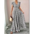 thumbnail image 4 of Women'S V Neck Floral Print Maxi Dress with Ruffle Sleeves and Smocked Waist Black L, 4 of 7