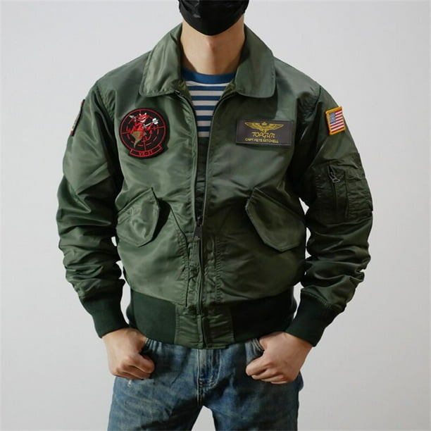 Moive Top Gun: disfraz de Maverick para hombre, chaqueta de nailon para piloto, uniforme de la Fuerza Aérea americana, abrigo de aviación de estilo militar