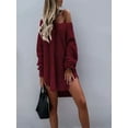 thumbnail image 2 of Sweaters for Women Cable Knit V Neck Solid Color Long Sleeve Casual Loose Fit Soft Pullover Tops Wine Red XXXL, 2 of 5