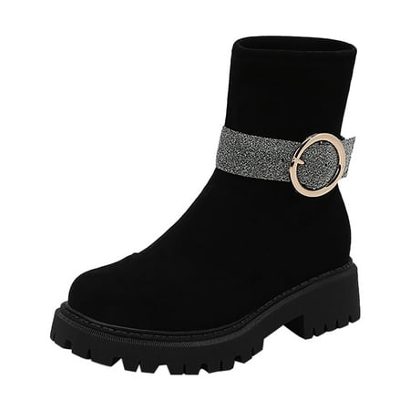 OJSFQUFP Winter Womens Boots Thick Bottom with Women s Boots Fall Belt Buckle Short Boots Women s Casual Shoes Gothic Boots for Women Black 41