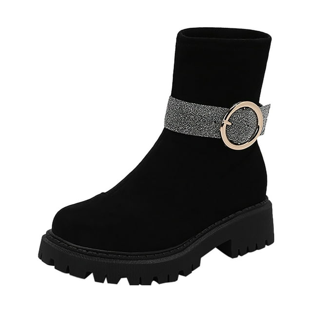 HBFAGFB Womens Ankle Boots Thick Bottom Side Button Ladies Fashion Fall Boots Daily Wear Black Size 39