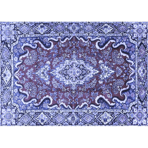 Ahgly Company Indoor Rectangle Medallion Blue Traditional Area Rugs, 5' x 7'