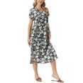 thumbnail image 4 of VESTIDO CASUAL DE VERANO PARA MUJER CON CUELLO EN V Y MANGA CORTA, HOLGADO CON BOLSILLOS, ESTAMPADO FLORAL, M GRIS VERDE, 4 of 6