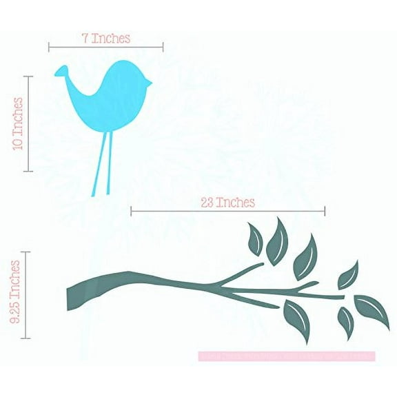 Bird on Branch Vinyl Wall Art Decals Nursery Wall Stickers 2-color 23x14-Inch, Ice Blue/Storm Gray