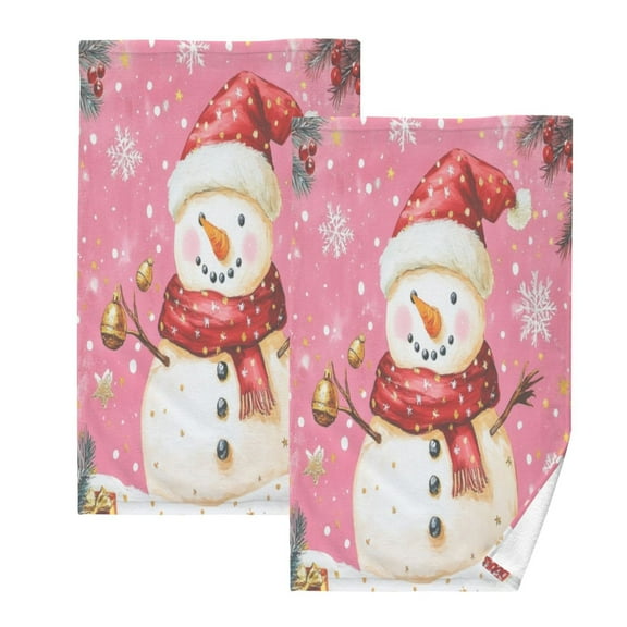 Cotton Towel Two-Piece 16x28 Inch One Sizex2 Face Towel Set Towel Set Cotton Hand Bath Towel Bathroom Beach Pink Christmas Lovely Snowman