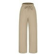 thumbnail image 5 of YUGYXL Oversized Linen Pants for Women Drawstring Baggy Palazzo Pants Summer Band Straight Wide Leg Pants with Pockets Khaki L, 5 of 6