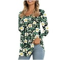 thumbnail image 2 of Womens Long Sleeve Tunic Tops Cotton Fall V Neck Casual Dressy T-Shirts Casual Floral Print Pullover Blouses (Army Green M), 2 of 6