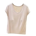 thumbnail image 2 of ClodeEU Women's Modal V Neck Short Sleeve Top,Casual Loose T-Shirt,Comfy Solid Color Summer Blouse with Padding Beige,Women's Plus L, 2 of 5