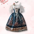 thumbnail image 3 of Xijirk Women's Dirndl Dress Traditional Bavarian Square Neck Lace Up Front Cold Shoulder Puff Half Sleeve Floral Print Midi Floral Decor for Oktoberfest Themed Party Cosplay,L, 3 of 3