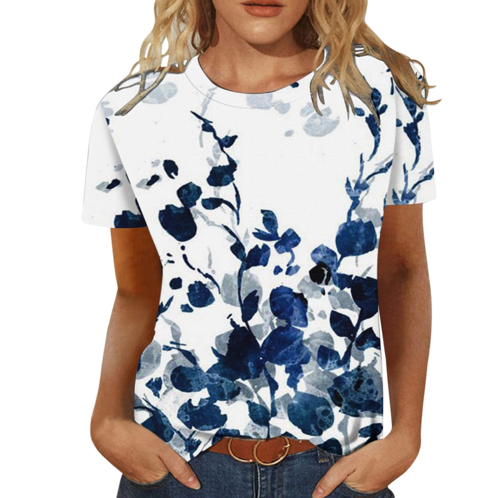 T Floral Short Round Side Womens Shirt 