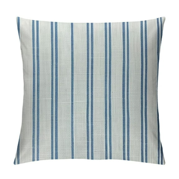 PRATYUS  Decorative Farmhouse Throw Pillow Case,Cream/Off-White with Blue Stripes Modern Accent Square, Textured  Throw Pillow Cover for Sofa Couch Chair Bedroom 12x12in