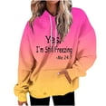 thumbnail image 3 of DDAPJ pyju Graphic Hoodies for Women Yes I'm Still Freezing Letter Printed Hooded Sweatshirt Oversized Drop Shoulder Hoodie Loose Casual Sweatshirts with Kangaroo Pocket Pink L, 3 of 5