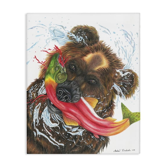 Stupell Industries Farmhouse Brown Bear Hunting River Fish Forest Animal Kingdom Canvas Art, 16 x 20, by Andrea Kochish