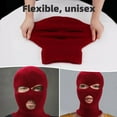 thumbnail image 6 of Men Women 3 Holes Full Face Mask Balaclava Hat Cap Knitted Outdoor Ski Windproof Beanie Hat, Red, 6 of 7