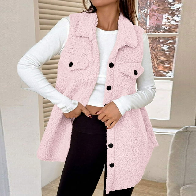 Timegard Fall Jackets for Women Fuzzy Fleece Vests Button down Sleeveless Warm Comfy Coats Winter Fashion