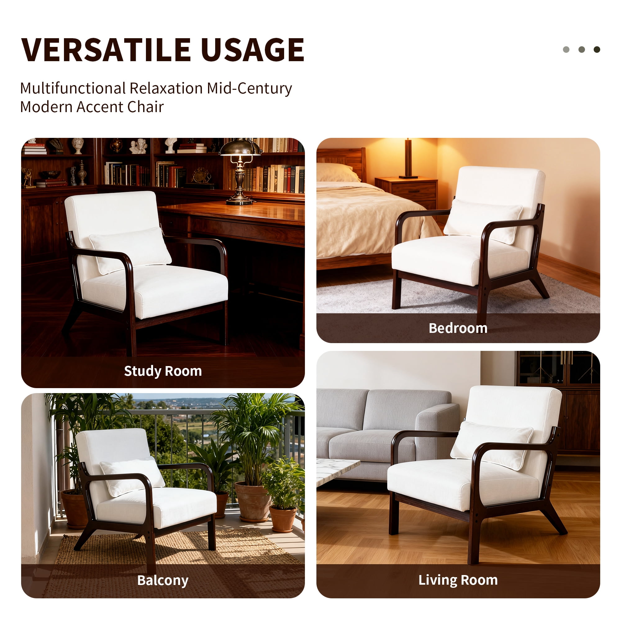 Jopath Accent Chair,Mid Century Modern Armchair with Solid Wood Frame and Detachable Lumbar Pillow for Living Room,Bedroom,Office(Beige)