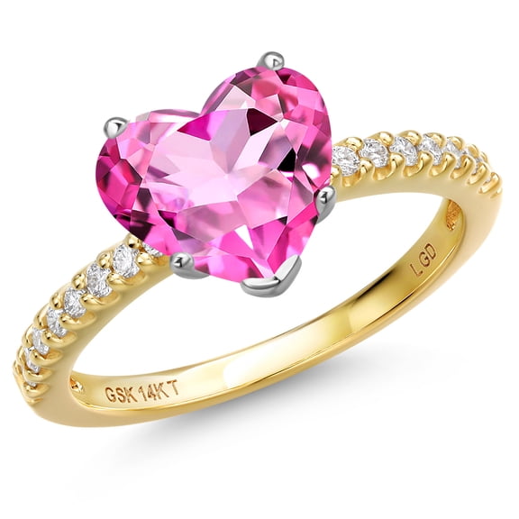 Gem Stone King 14K Two Tone Gold Pure Pink Mystic Topaz and Lab Grown Diamond Engagement Ring for Women | 4.66 Cttw | Heart Shape 10MM | Gemstone November Birthstone | Size 7