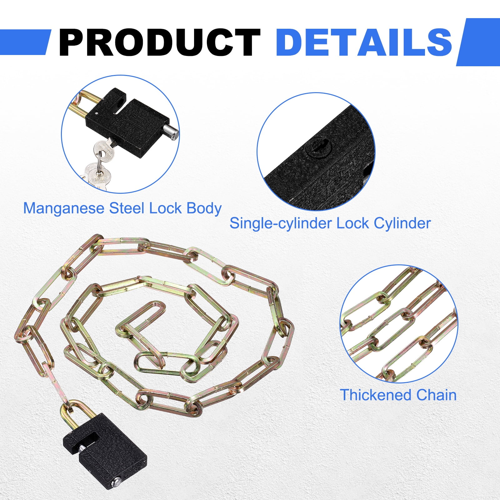Bike Chain Lock, (41 Inch, Black) (1 Pcs), Manganese Steel Anti-Theft Bicycle Square Chain Lock with Keys, Suit for - Bike/Motorcycle/Scooter/Truck