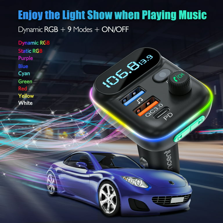  LENCENT PD 30W Bluetooth FM Transmitter,Bluetooth car Adapter  with QC3.0 Fast Charger,Hi-Fi Music/Clear Calling car FM Bluetooth  Adapter,【Color Light】 : Electronics
