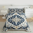 thumbnail image 6 of jejeloiu Vintage Antique Damask Queen Comforter Set,Boho Mandala Floral Bedding Sets,Blue Gold Bedding Comforter Set For Boys Girls,Microfiber Bedroom Decor Reversible,3pcs, 6 of 8