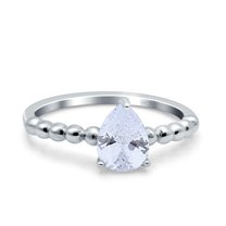 Simulated Cubic Zirconia Size-5 Teardrop Art Deco Pear Wedding Engagement Ring 925 Sterling Silver