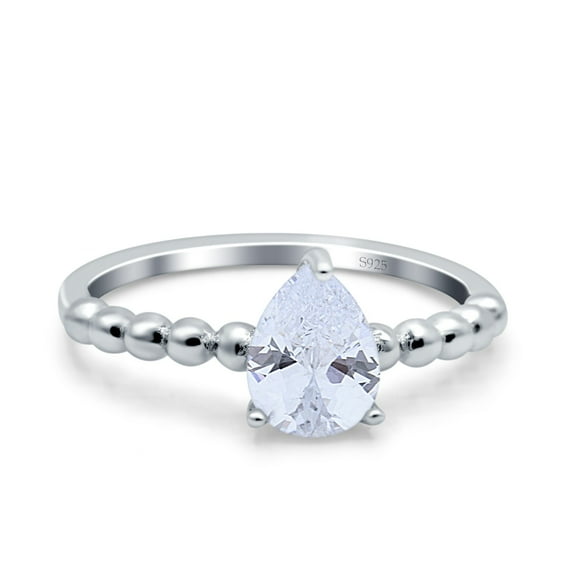Simulated Cubic Zirconia Size-5 Teardrop Art Deco Pear Wedding Engagement Ring 925 Sterling Silver