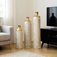 thumbnail image 4 of Luxury 3-Piece Floor Metal Vase Set - White & Gold Droplet Shaped Decor for Sophisticated Home Styling - Large Glazed Metal Vases to Impress Guests, 4 of 18