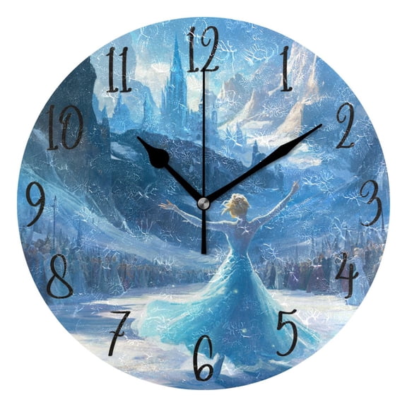 WOBOGO Ice Princess Dancing on The Ice Pattern Wall Clock 10in Silent Mechanism Battery Operated Retro Style for Living Room Bedroom and Kitchen Black Pointer